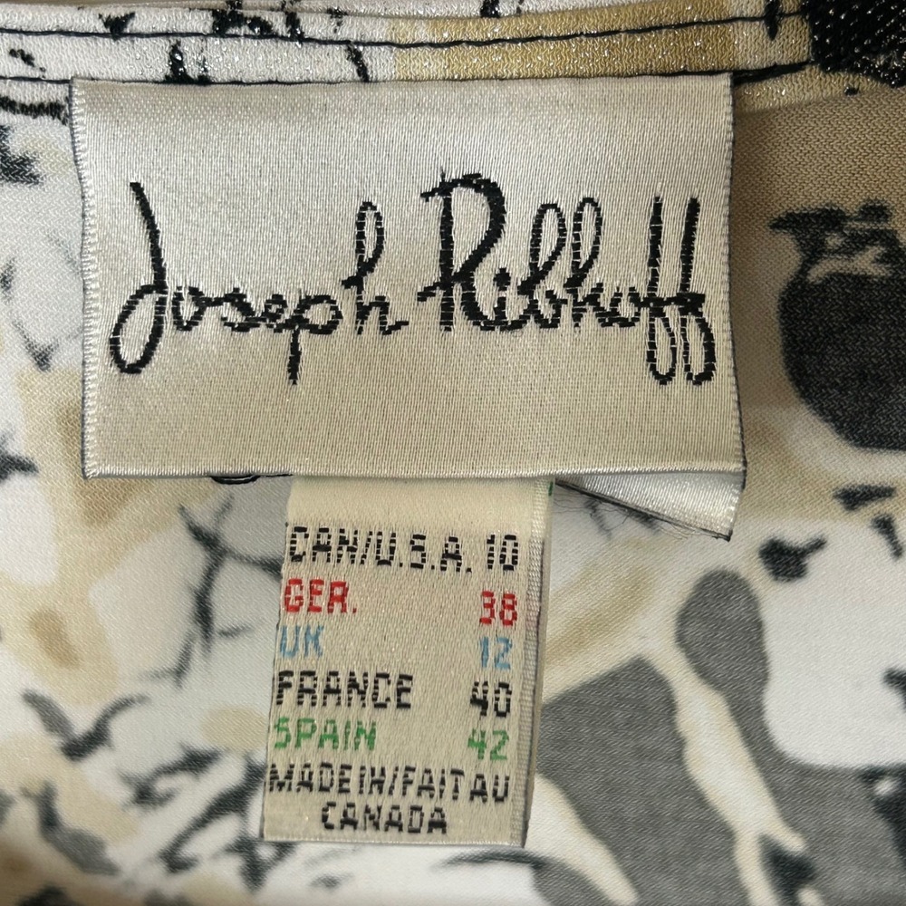 Joseph Ribkoff Top Size 10 Abstract Print‎ Black White Gold Ruched Long Sleeve - Picture 4 of 7